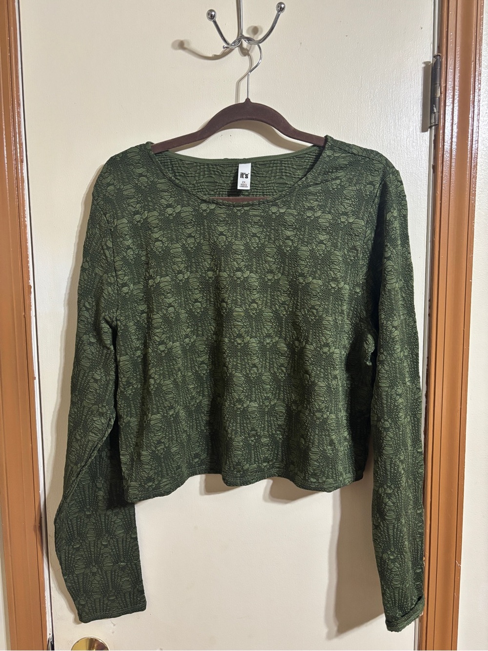 Women’s Olive Green Long Sleeve Knit Crop Top